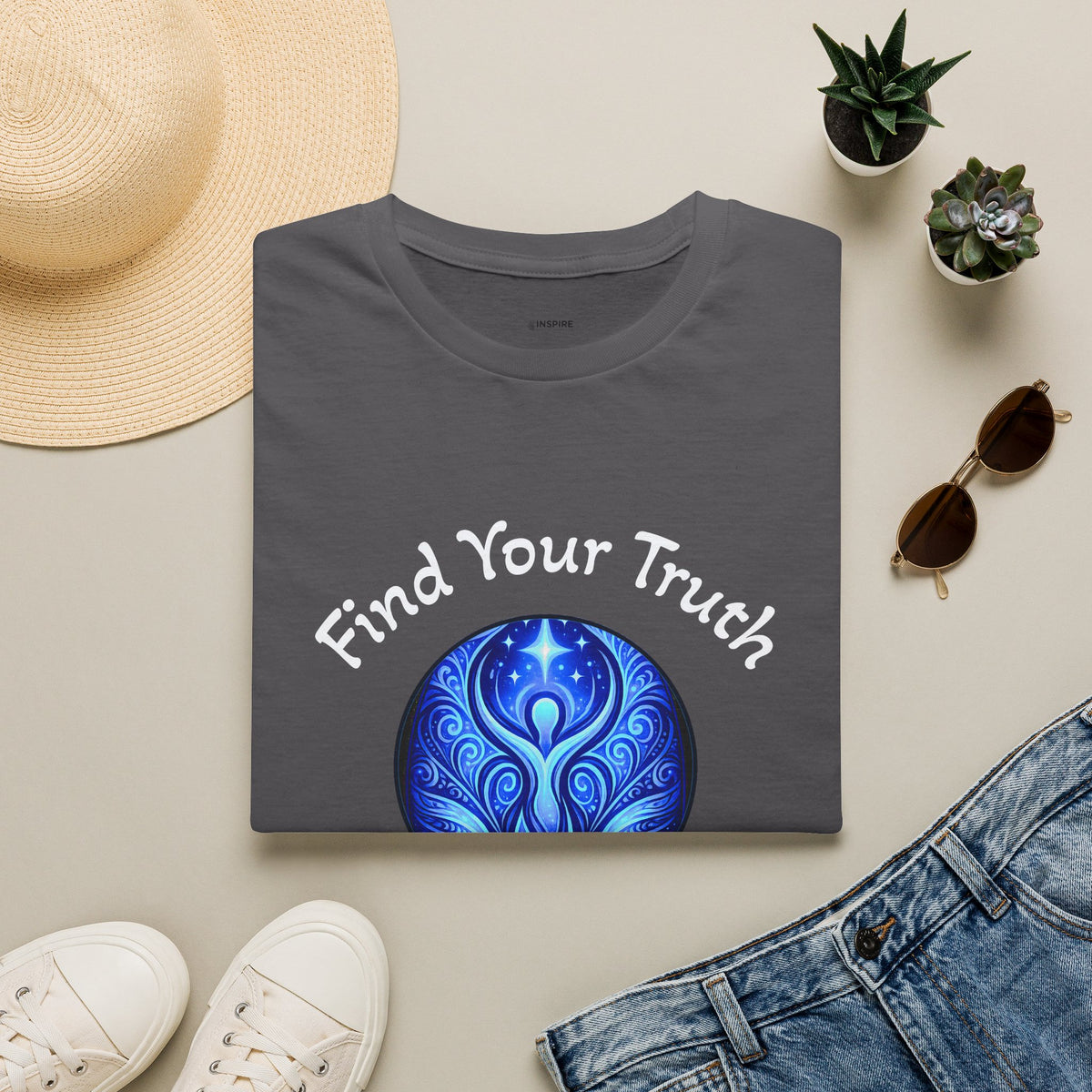 Find Your Truth T-Shirt — Spiritual Blue Mandala Tee ("Find Your Truth" / "Speak with Power")
