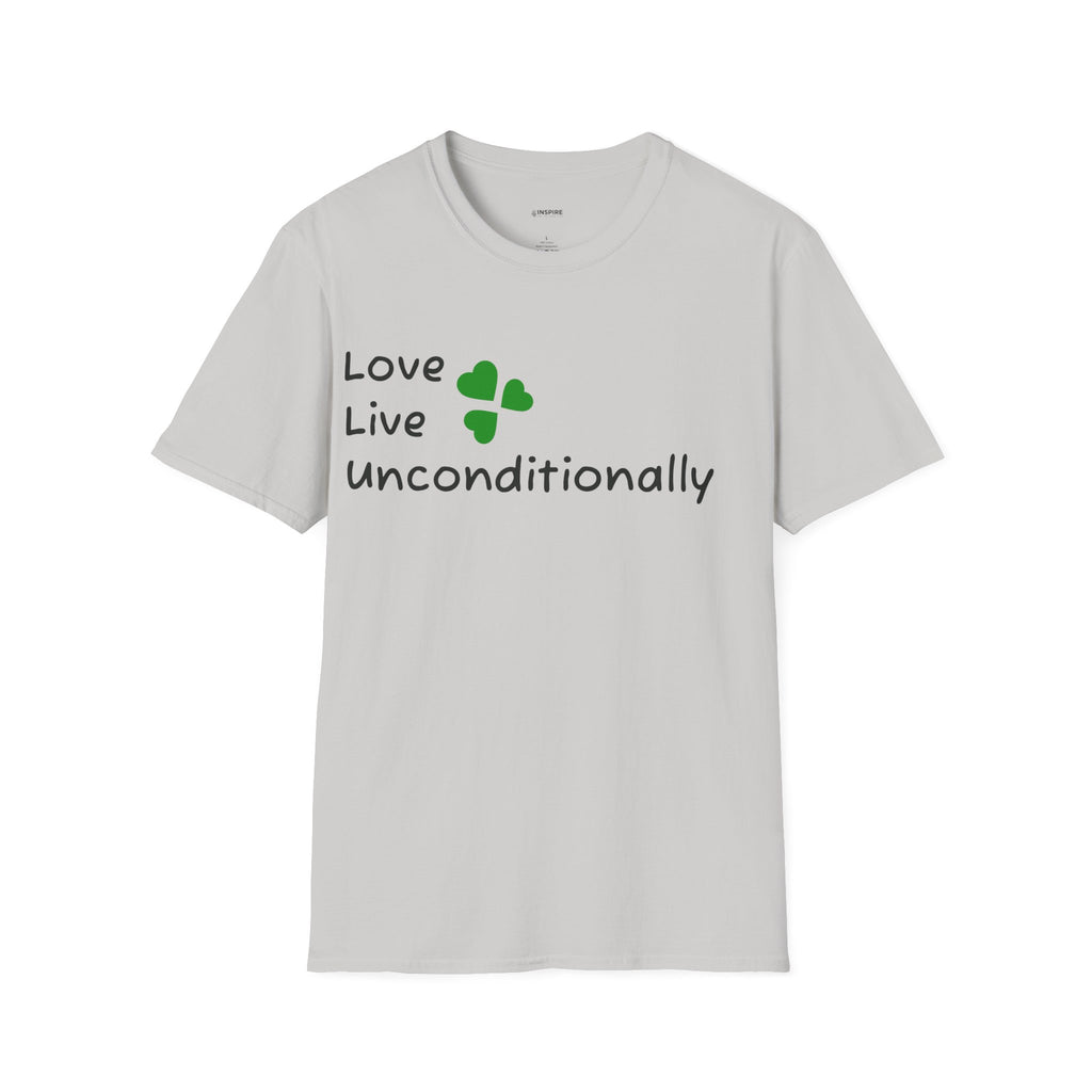Love Unconditionally T-Shirt — Green Clover Heart Inspirational Tee