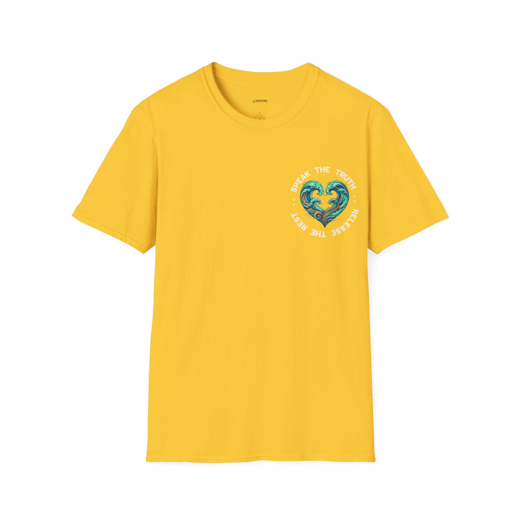 T-Shirt — "Speak the Truth, Ease the Rest" Heart Wave Graphic