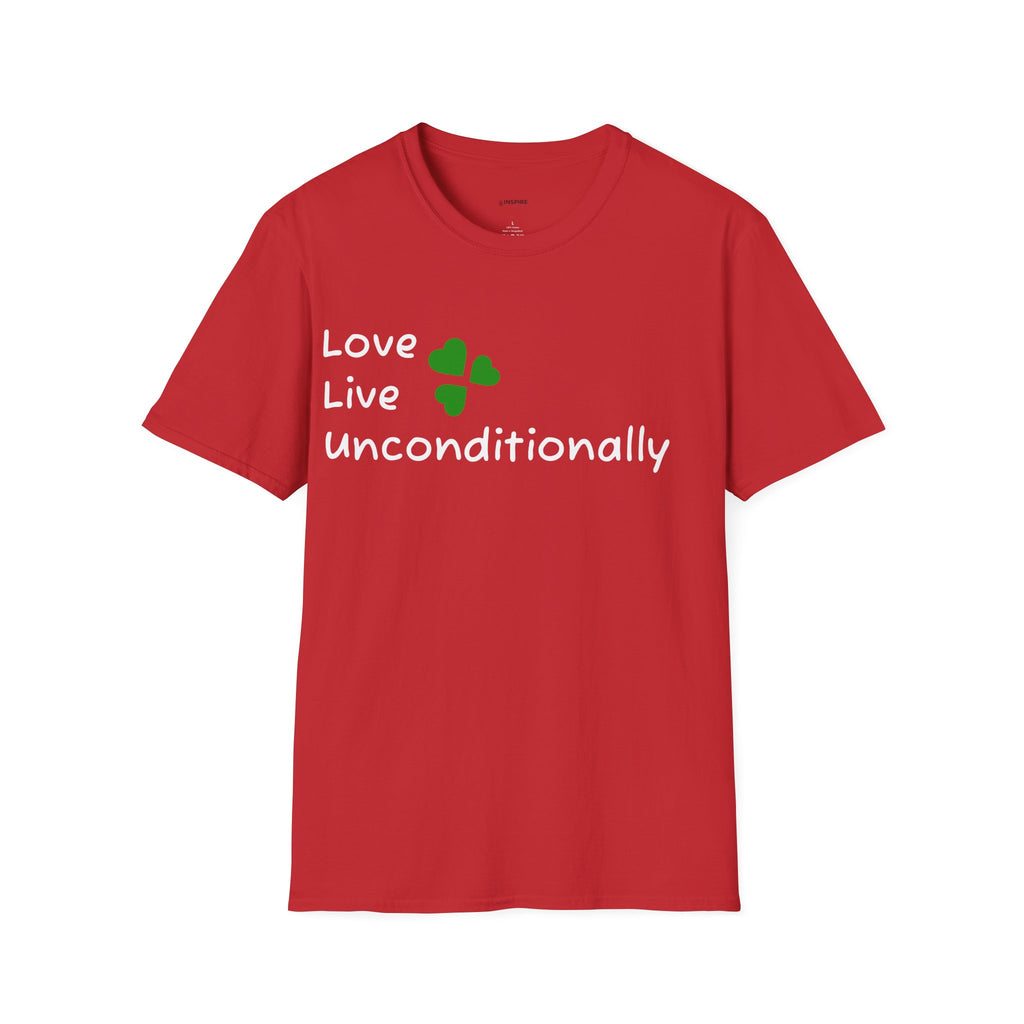 Love Unconditionally T-Shirt — Green Clover Heart Inspirational Tee
