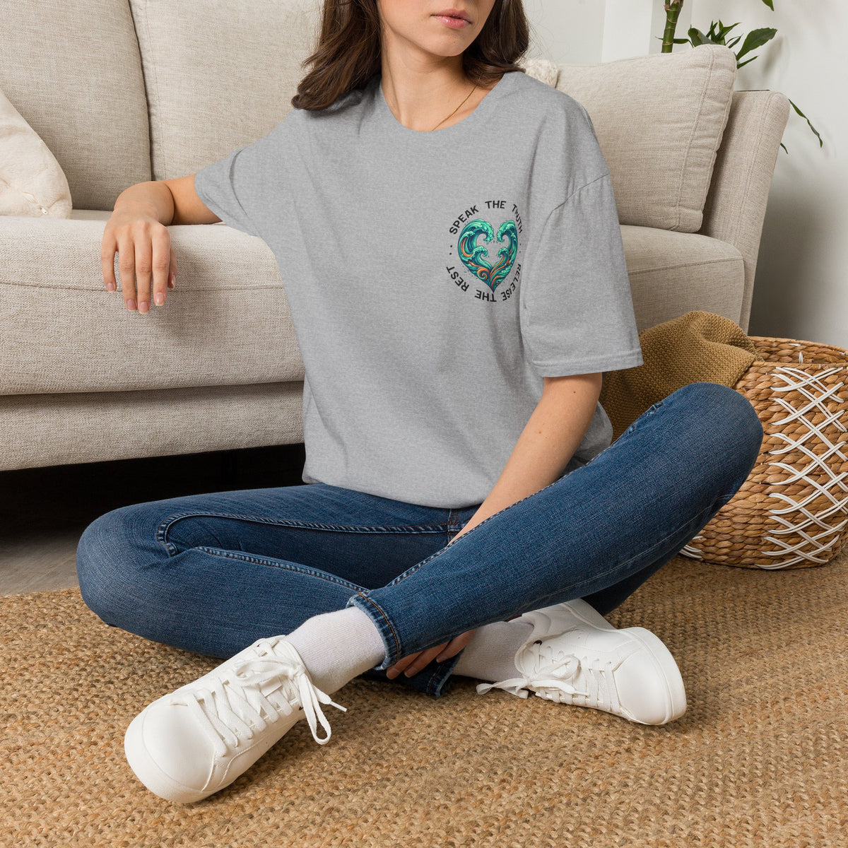 T-Shirt — "Speak the Truth, Ease the Rest" Heart Wave Graphic