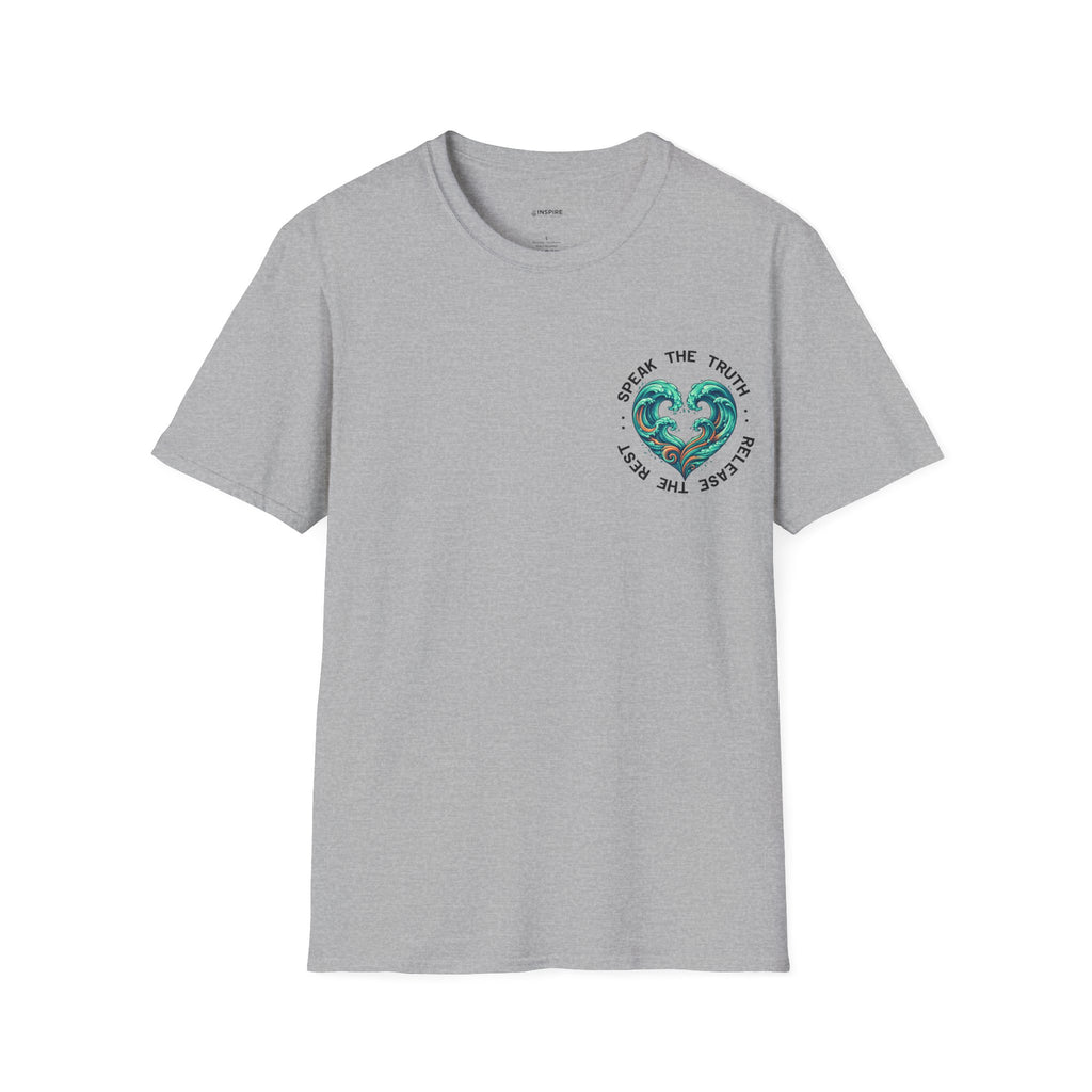 T-Shirt — "Speak the Truth, Ease the Rest" Heart Wave Graphic