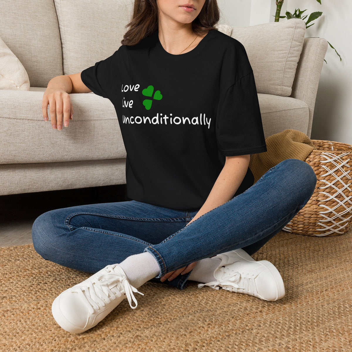 Love Unconditionally T-Shirt — Green Clover Heart Inspirational Tee