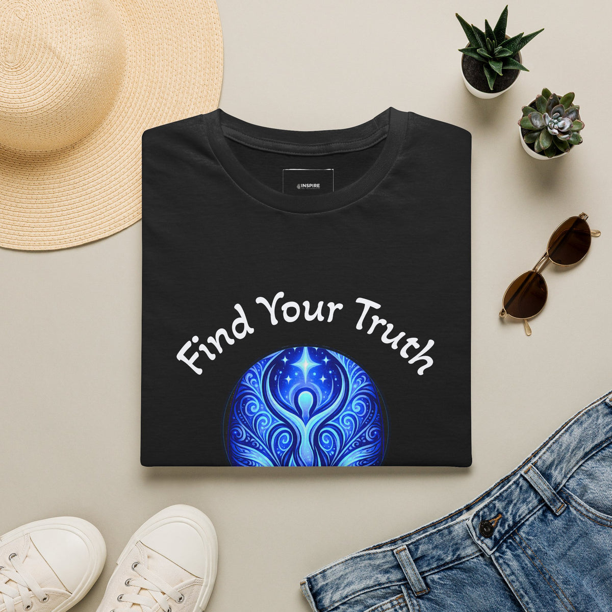 Find Your Truth T-Shirt — Spiritual Blue Mandala Tee ("Find Your Truth" / "Speak with Power")