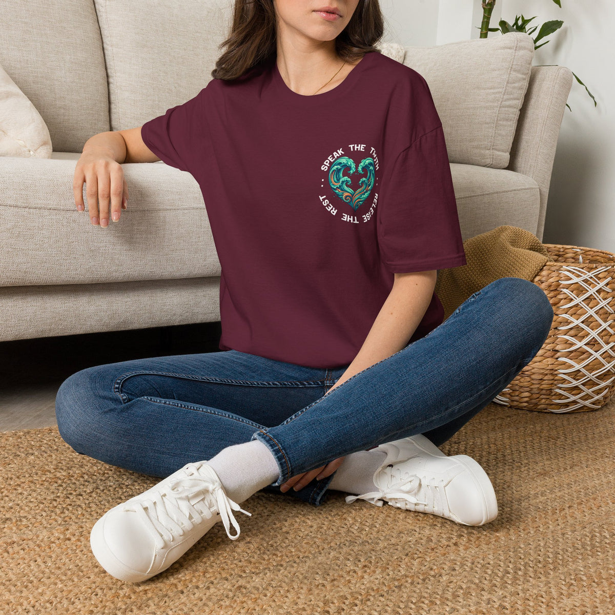 T-Shirt — "Speak the Truth, Ease the Rest" Heart Wave Graphic