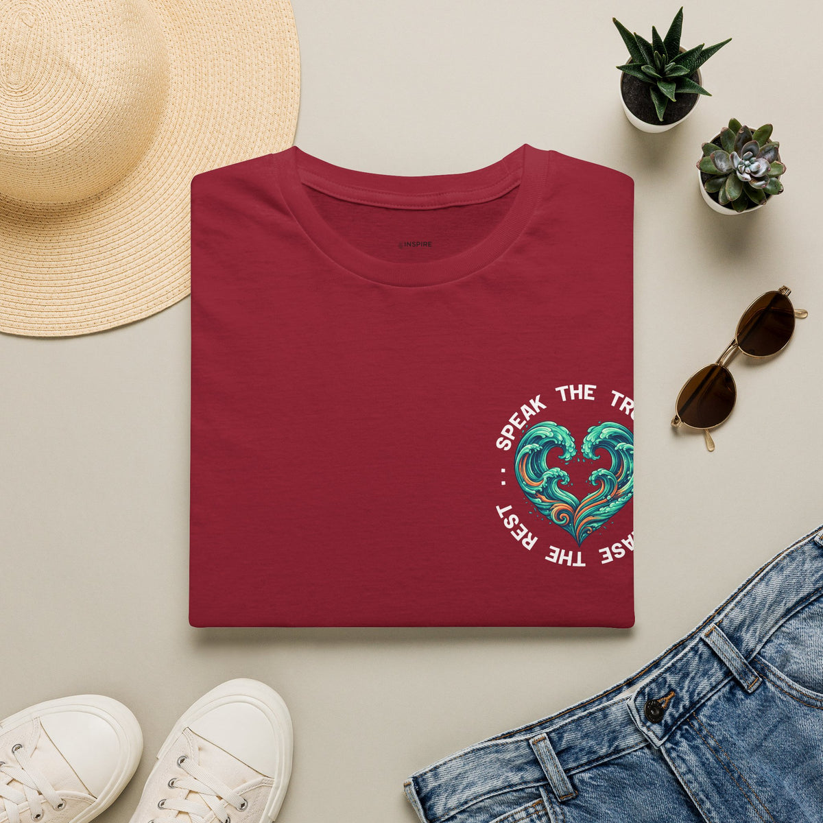 T-Shirt — "Speak the Truth, Ease the Rest" Heart Wave Graphic