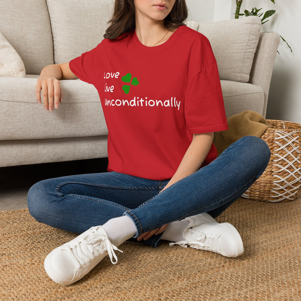 Love Unconditionally T-Shirt — Green Clover Heart Inspirational Tee