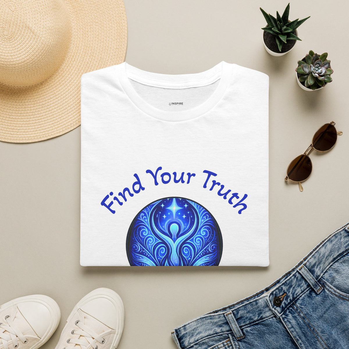 Find Your Truth T-Shirt — Spiritual Blue Mandala Tee ("Find Your Truth" / "Speak with Power")