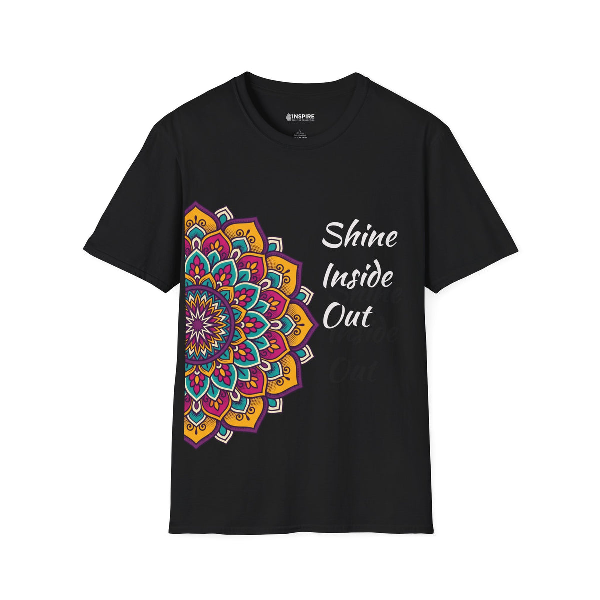 Mandala Half-Print T-Shirt — Colorful Boho Graphic Tee