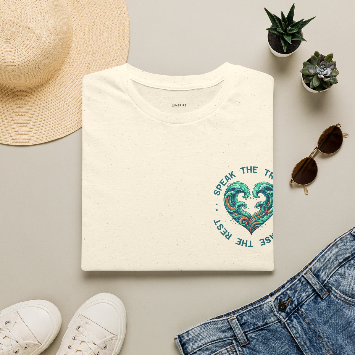 T-Shirt — "Speak the Truth, Ease the Rest" Heart Wave Graphic