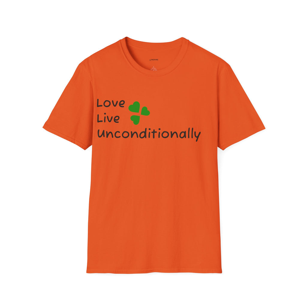 Love Unconditionally T-Shirt — Green Clover Heart Inspirational Tee