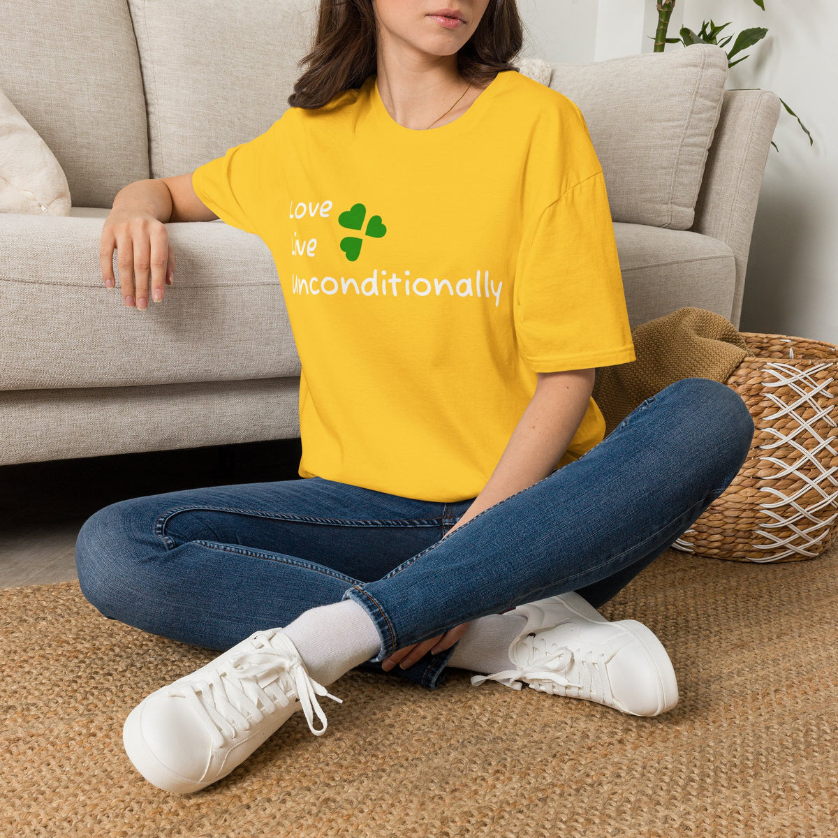 Love Unconditionally T-Shirt — Green Clover Heart Inspirational Tee