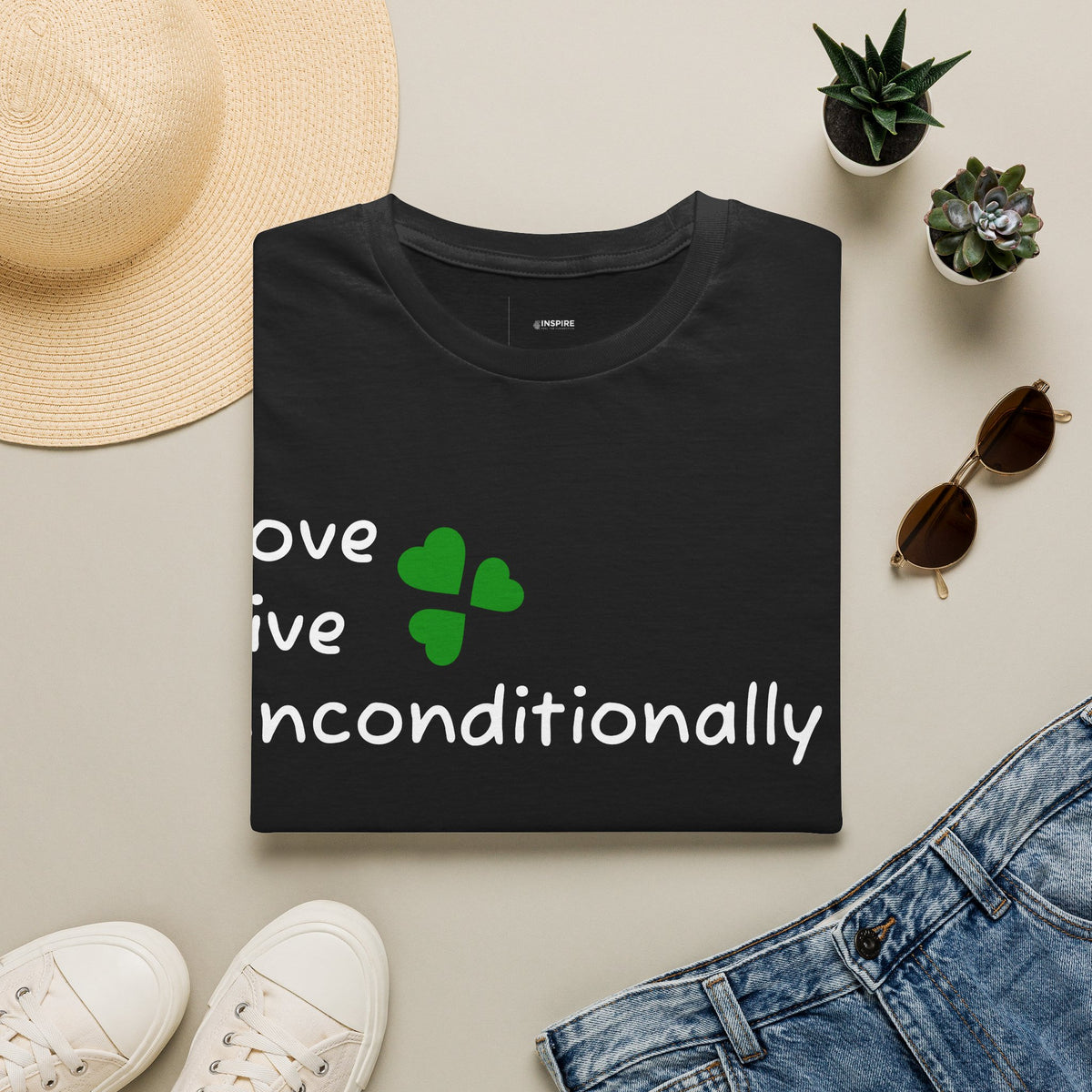 Love Unconditionally T-Shirt — Green Clover Heart Inspirational Tee