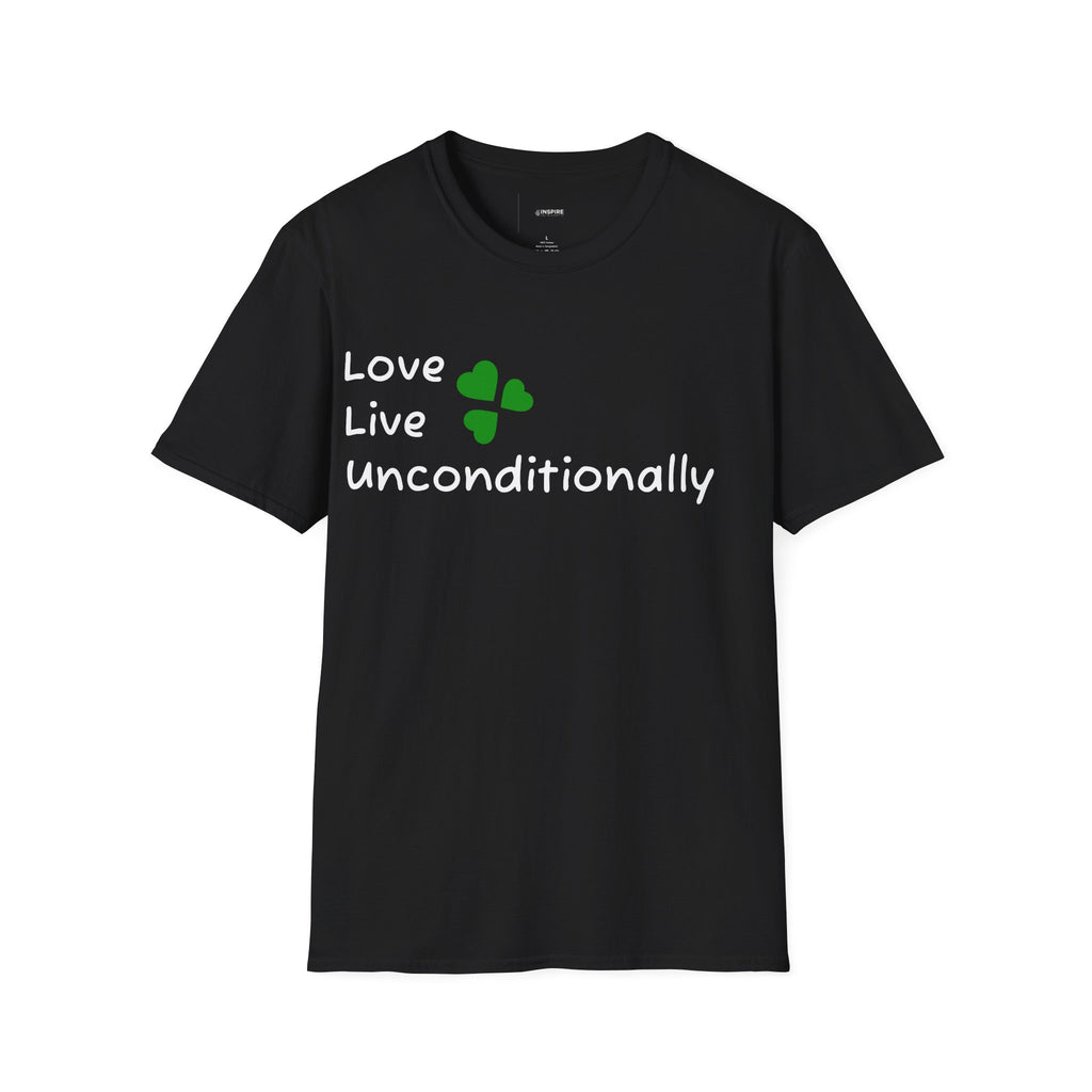 Love Unconditionally T-Shirt — Green Clover Heart Inspirational Tee