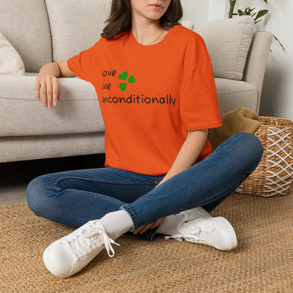 Love Unconditionally T-Shirt — Green Clover Heart Inspirational Tee