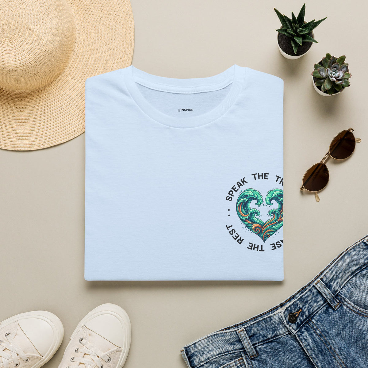T-Shirt — "Speak the Truth, Ease the Rest" Heart Wave Graphic
