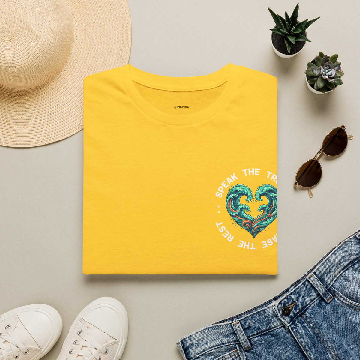 T-Shirt — "Speak the Truth, Ease the Rest" Heart Wave Graphic