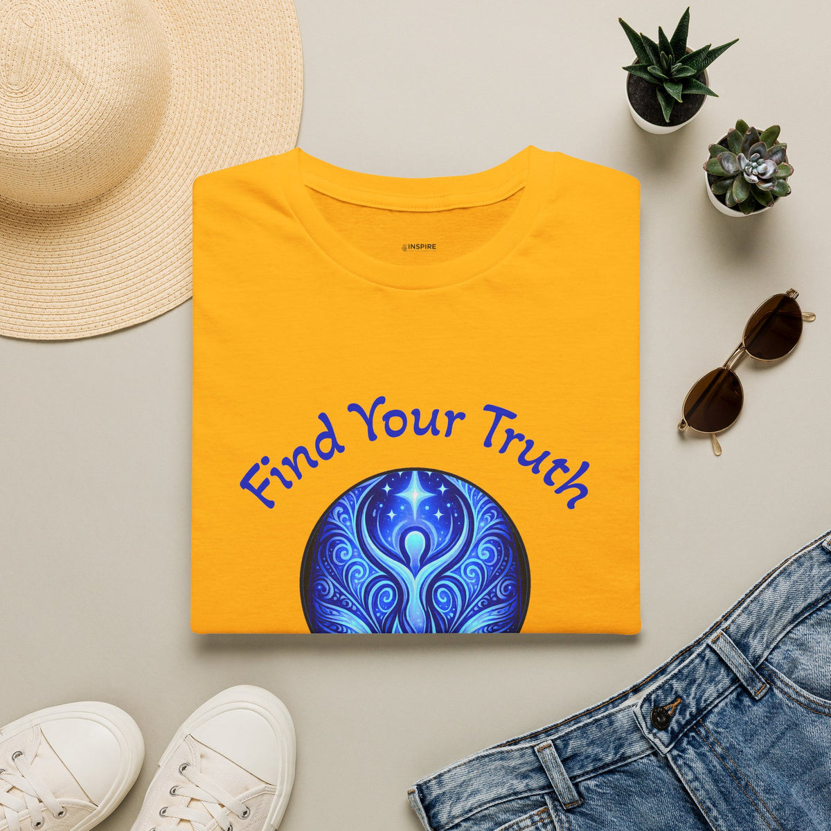 Find Your Truth T-Shirt — Spiritual Blue Mandala Tee ("Find Your Truth" / "Speak with Power")