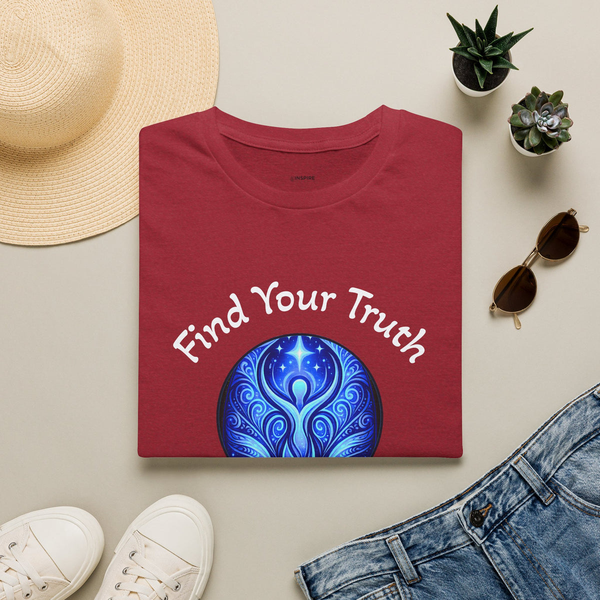 Find Your Truth T-Shirt — Spiritual Blue Mandala Tee ("Find Your Truth" / "Speak with Power")