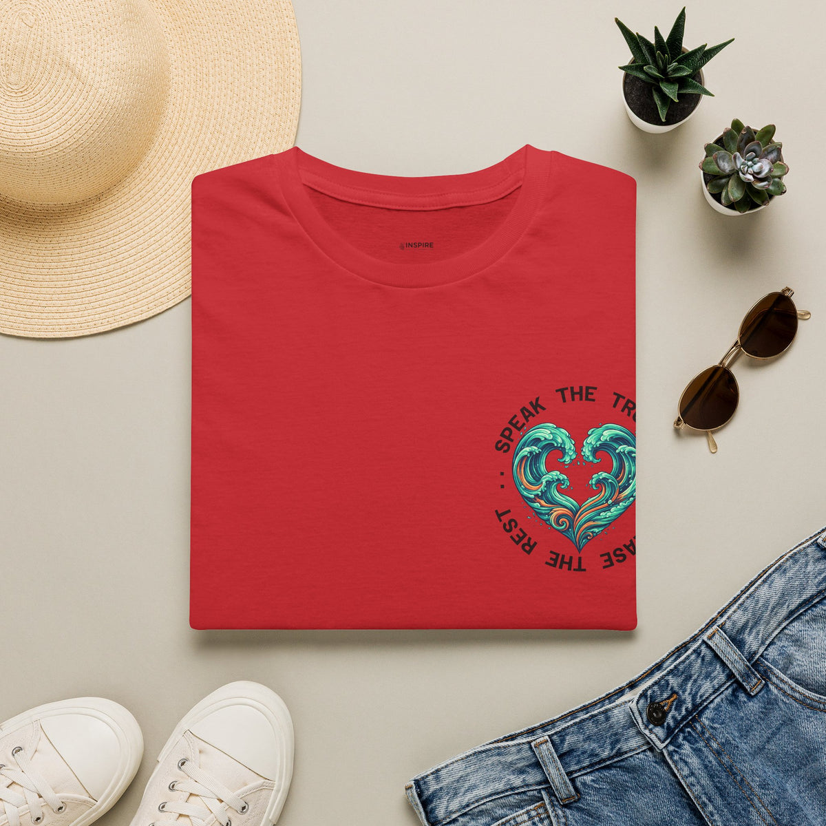T-Shirt — "Speak the Truth, Ease the Rest" Heart Wave Graphic