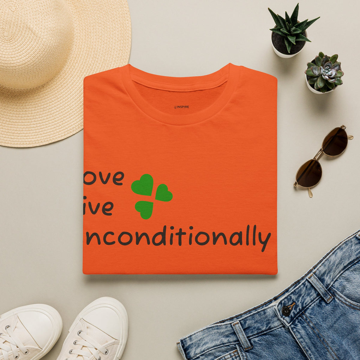 Love Unconditionally T-Shirt — Green Clover Heart Inspirational Tee