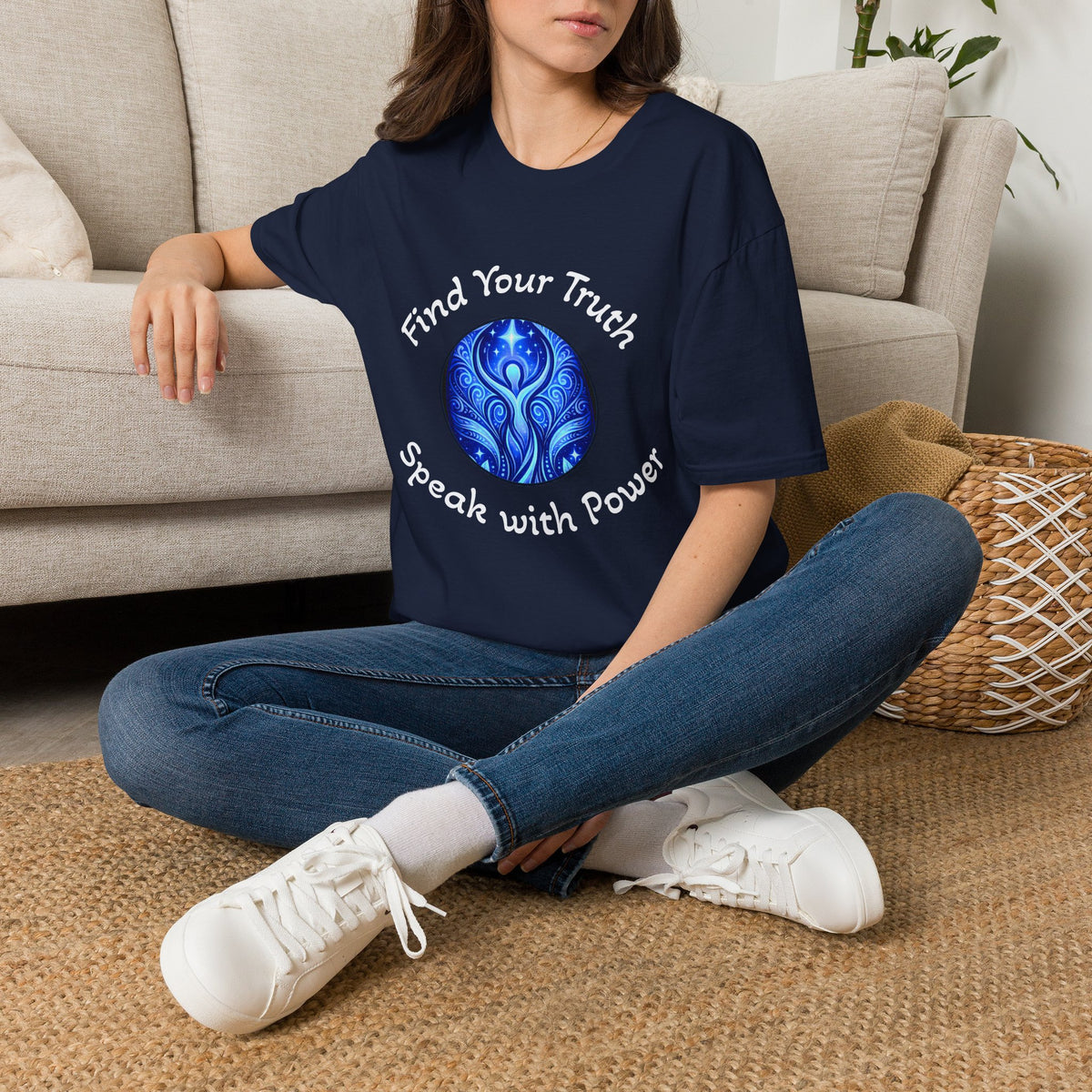 Find Your Truth T-Shirt — Spiritual Blue Mandala Tee ("Find Your Truth" / "Speak with Power")