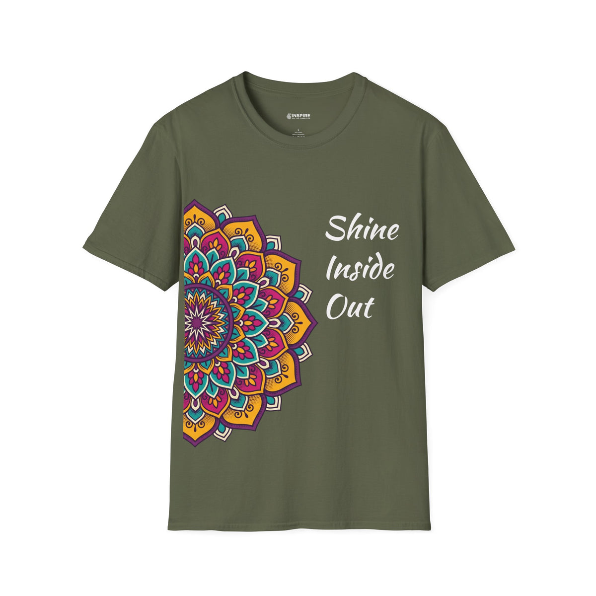 Mandala Half-Print T-Shirt — Colorful Boho Graphic Tee