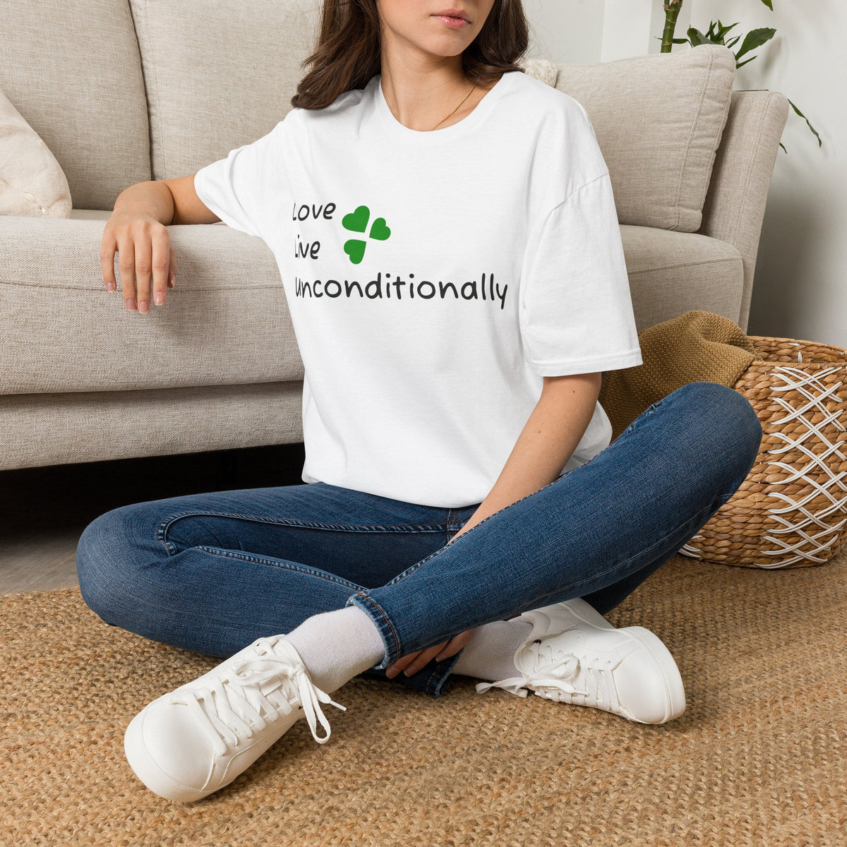 Love Unconditionally T-Shirt — Green Clover Heart Inspirational Tee