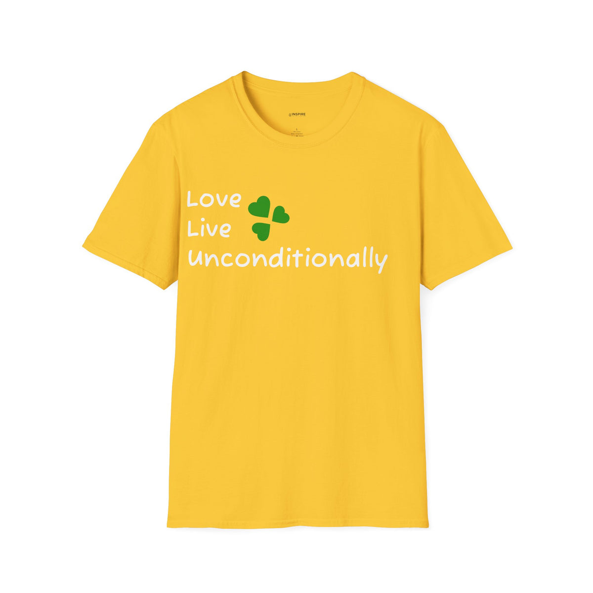 Love Unconditionally T-Shirt — Green Clover Heart Inspirational Tee