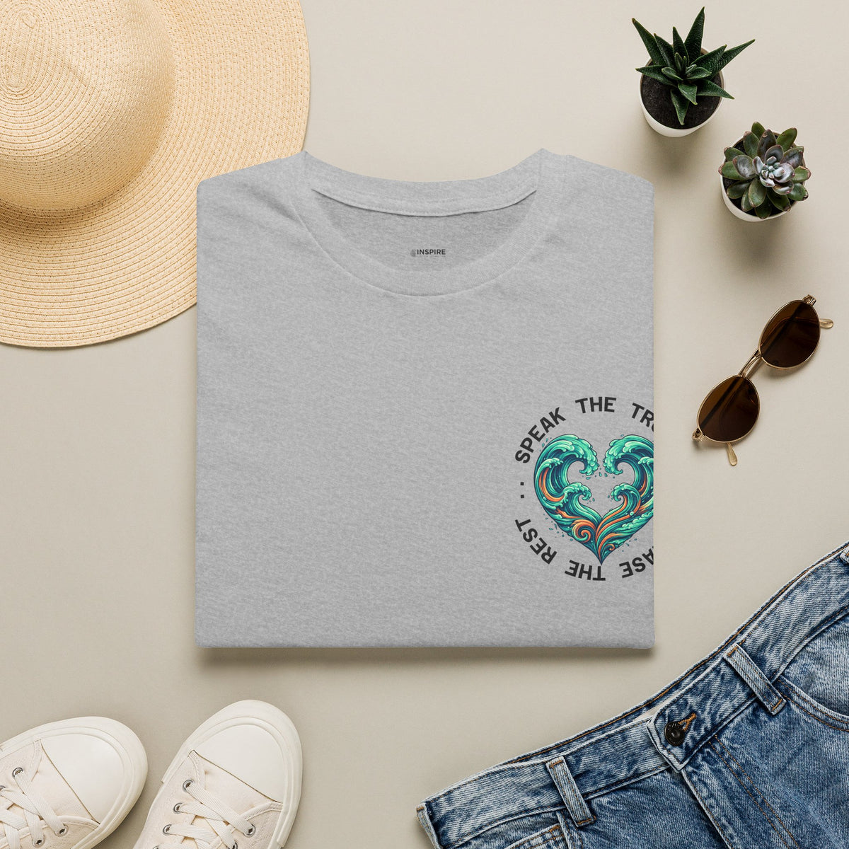 T-Shirt — "Speak the Truth, Ease the Rest" Heart Wave Graphic