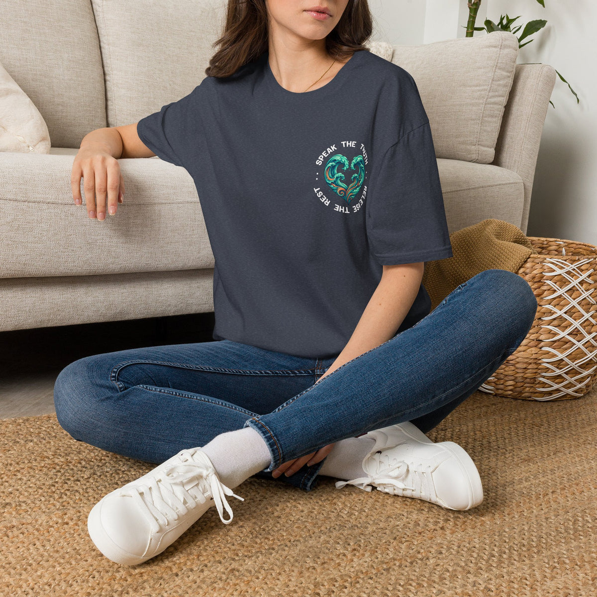 T-Shirt — "Speak the Truth, Ease the Rest" Heart Wave Graphic