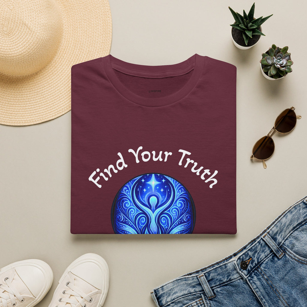 Find Your Truth T-Shirt — Spiritual Blue Mandala Tee ("Find Your Truth" / "Speak with Power")
