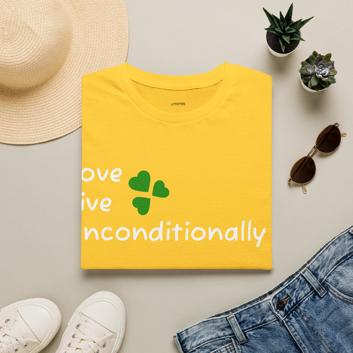 Love Unconditionally T-Shirt — Green Clover Heart Inspirational Tee