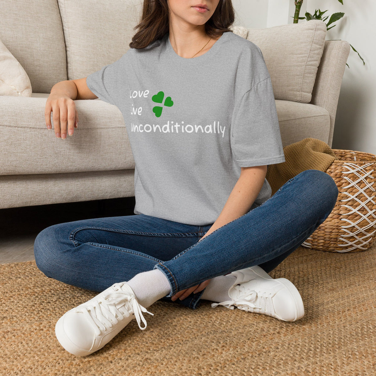 Love Unconditionally T-Shirt — Green Clover Heart Inspirational Tee