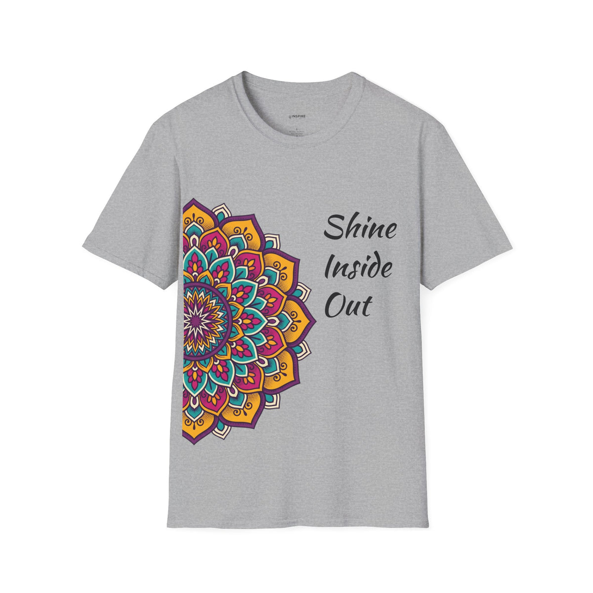 Mandala Half-Print T-Shirt — Colorful Boho Graphic Tee