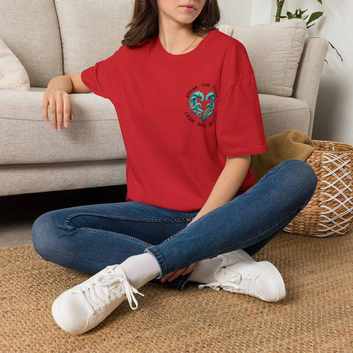 T-Shirt — "Speak the Truth, Ease the Rest" Heart Wave Graphic