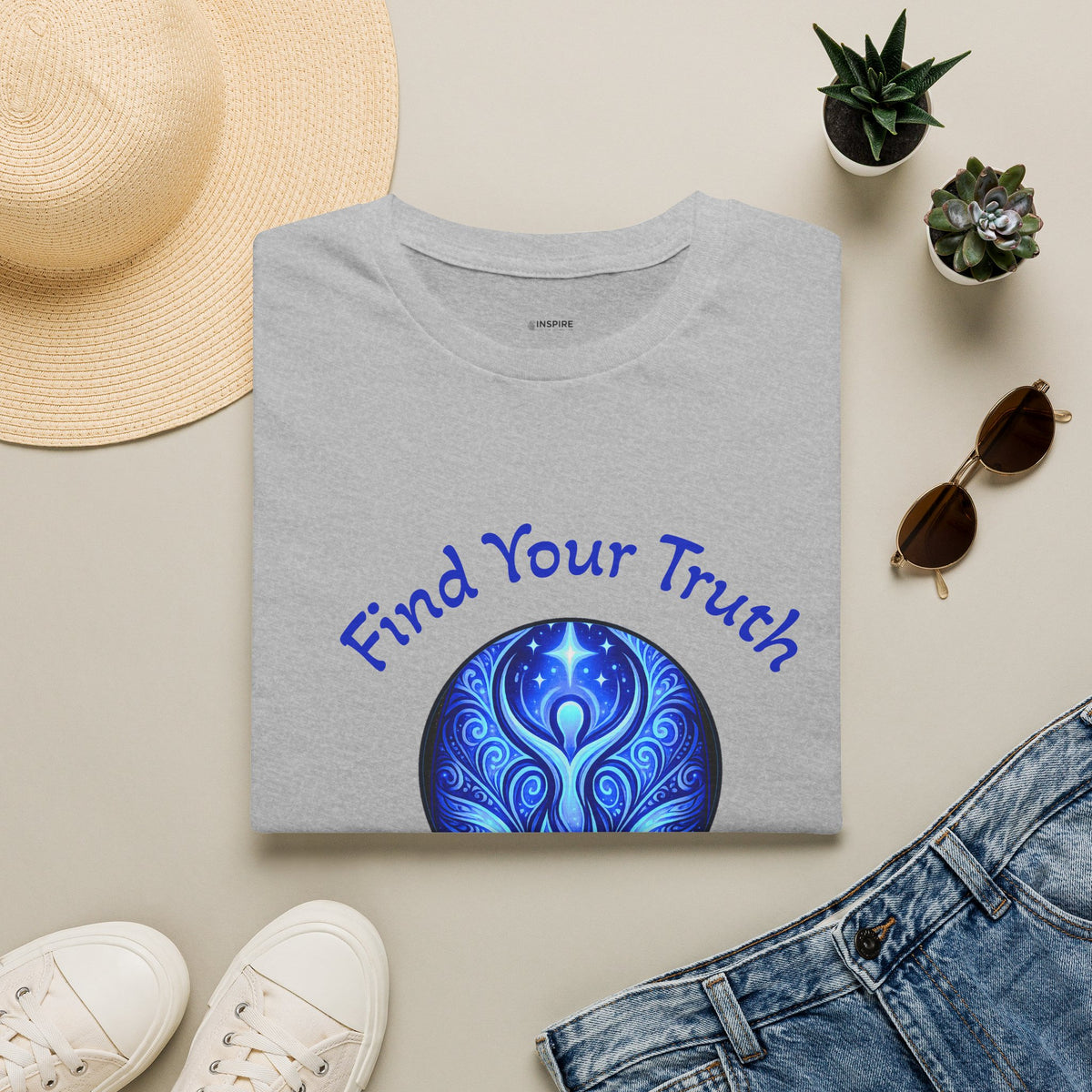 Find Your Truth T-Shirt — Spiritual Blue Mandala Tee ("Find Your Truth" / "Speak with Power")