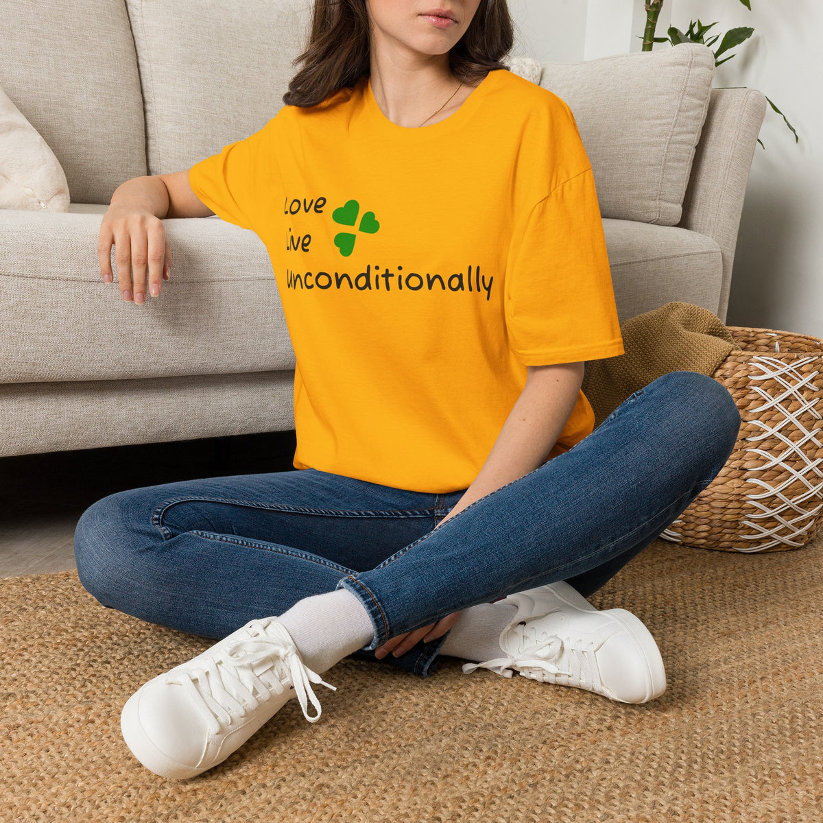 Love Unconditionally T-Shirt — Green Clover Heart Inspirational Tee