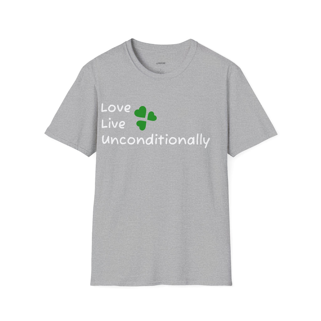 Love Unconditionally T-Shirt — Green Clover Heart Inspirational Tee