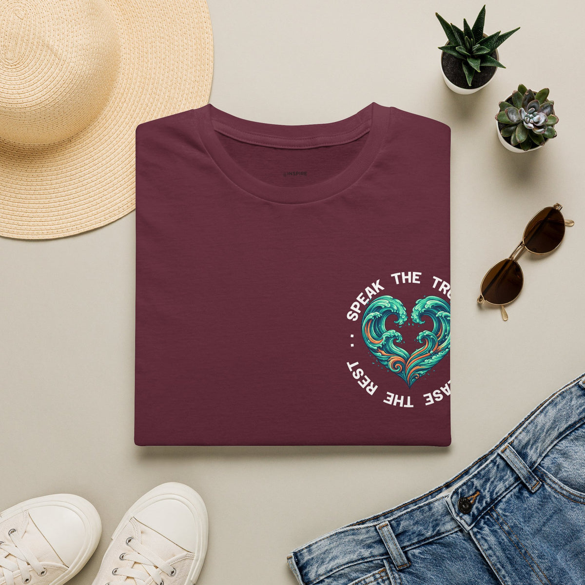 T-Shirt — "Speak the Truth, Ease the Rest" Heart Wave Graphic