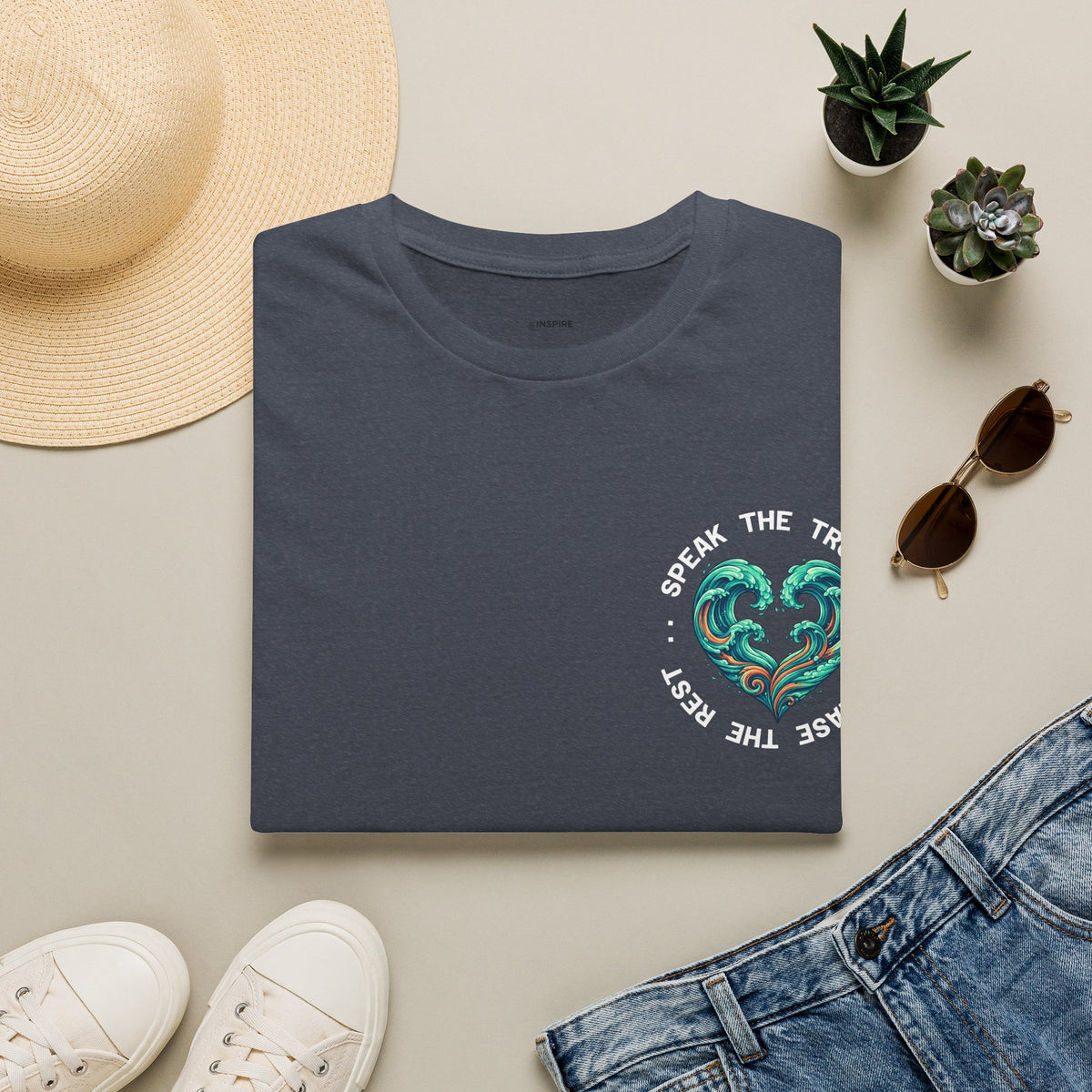 T-Shirt — "Speak the Truth, Ease the Rest" Heart Wave Graphic