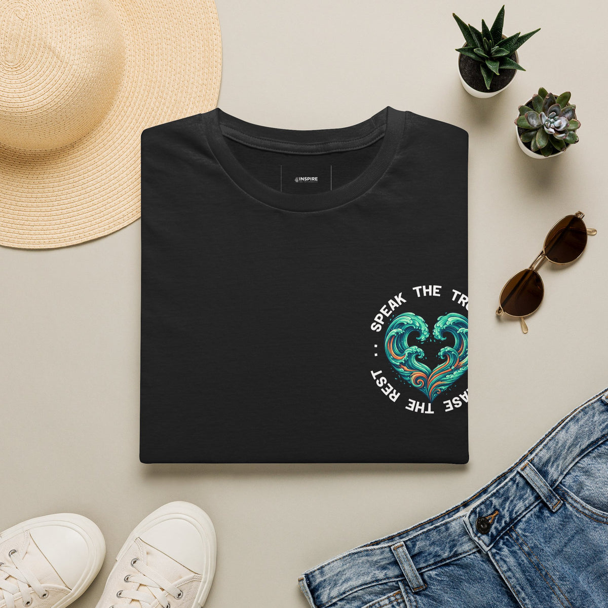 T-Shirt — "Speak the Truth, Ease the Rest" Heart Wave Graphic